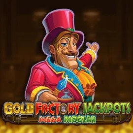 Gold Factory Jackpots Mega Moolah slot logo by Aurum Signature Studios at Rolldorado CasinoGold Factory Jackpots Mega Moolah